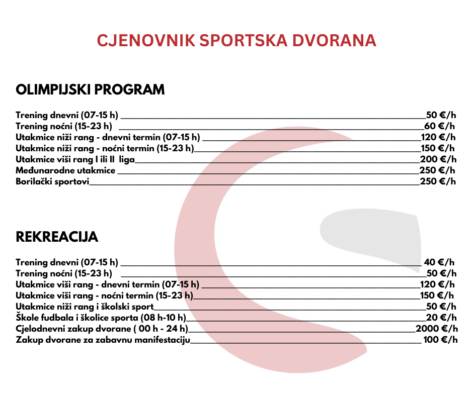 CJENOVNIK – SPORTSKI SADRŽAJI 08.02.2024.